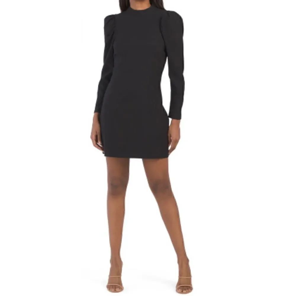 NWT Zara Long Puff  Sleeve Mock Neck Mini Dress in Black, Size XS